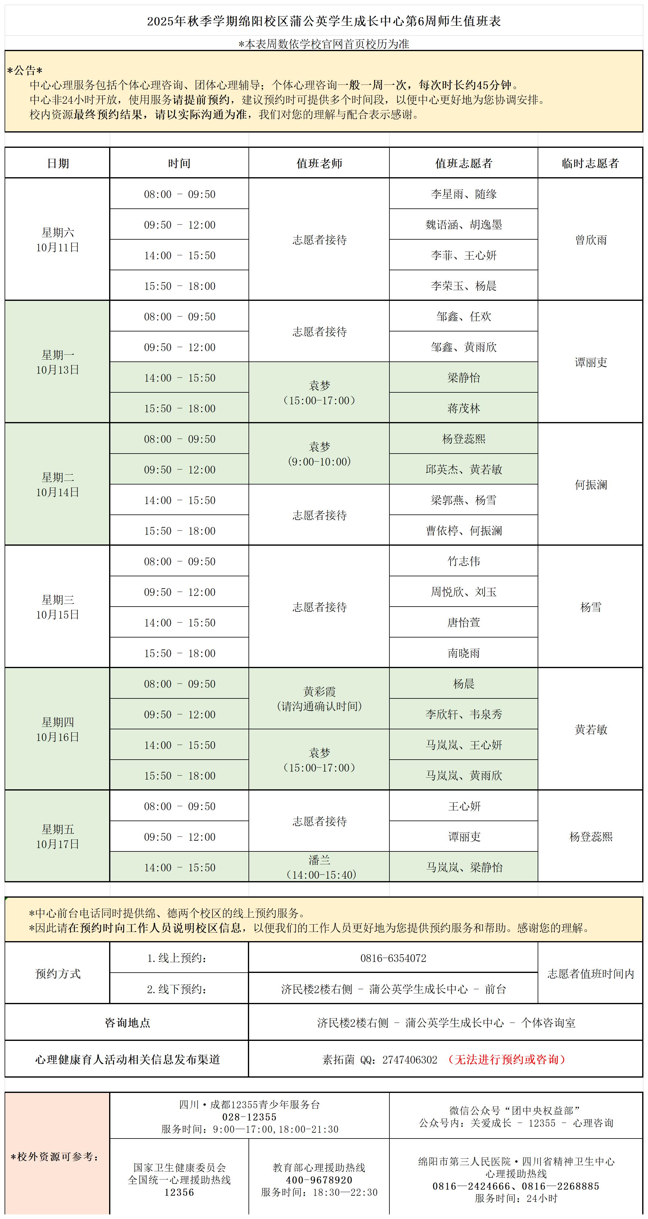 蒲公英学生成长中心2025年秋季学期第6周师生值班表_Sheet1.jpg