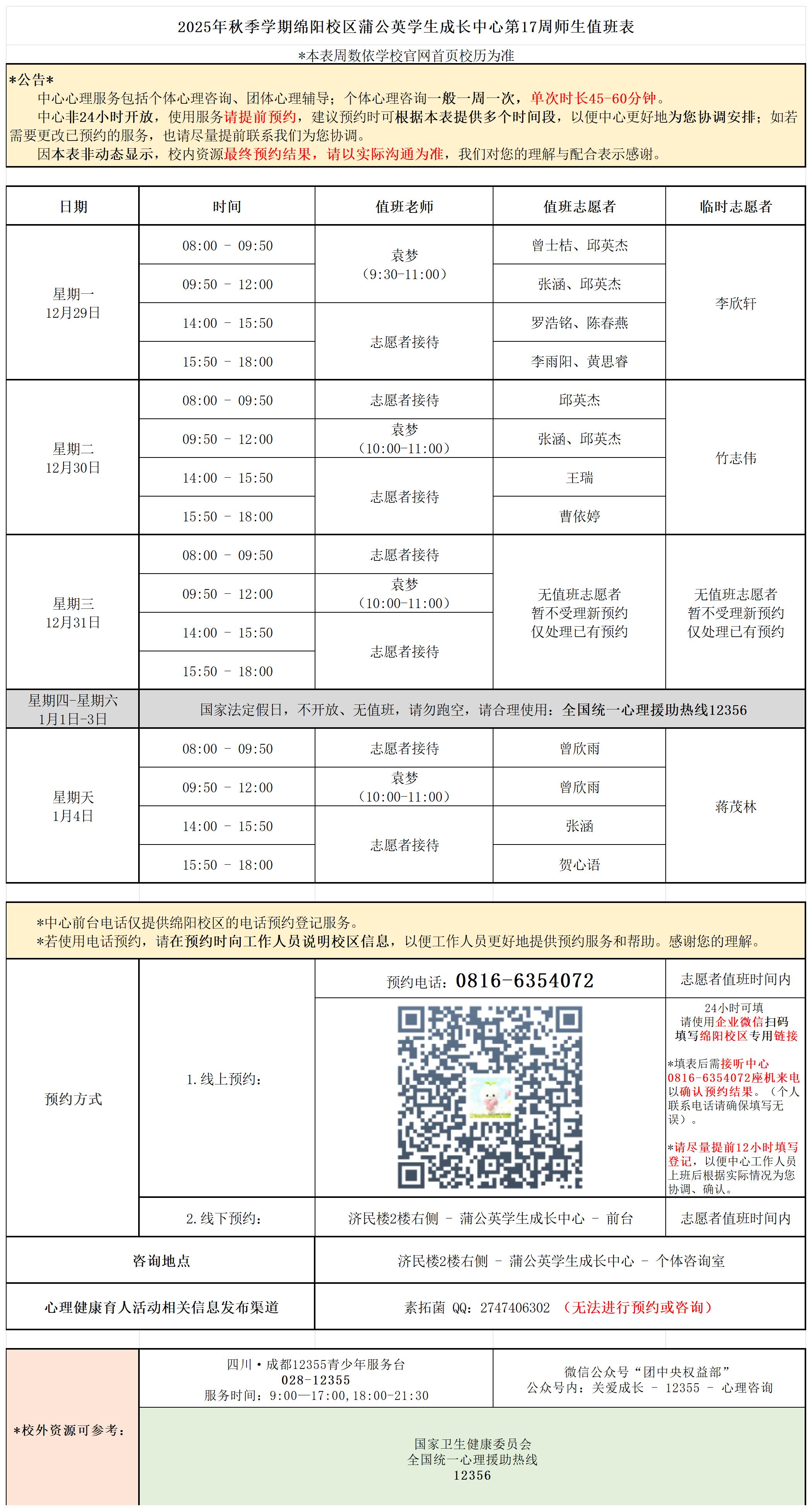 蒲公英学生成长中心2025年秋季学期第17周师生值班表_Sheet1 (2).jpg